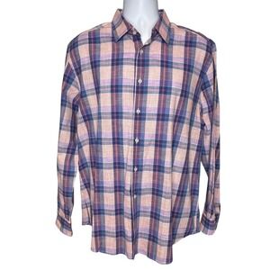 XACUS Mens Pink Plaid Button Up Evolution Fit Long‎ Sleeve Shirt Size 17.5 44